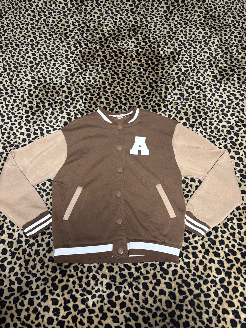 Women’s S Brown & Tan Letterman Jacket with 'A' Patch
